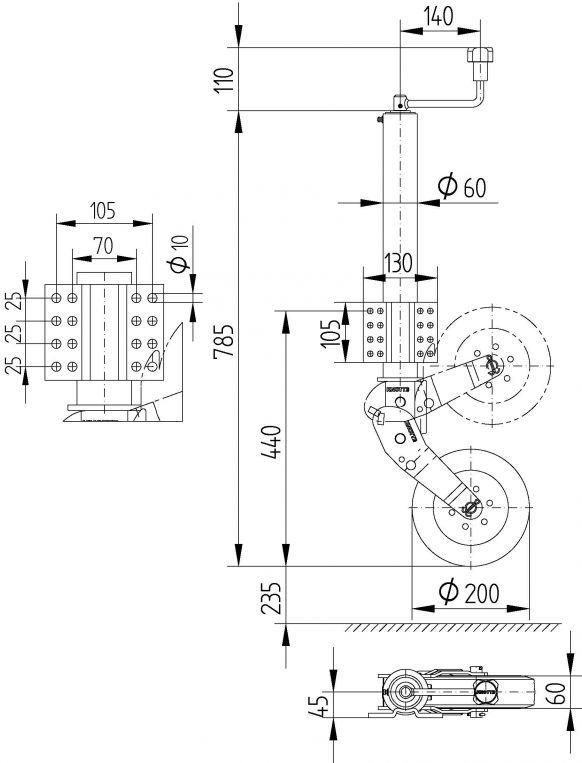 Τροχός στήριξης ATK60 ("K" βραχίονας) - 405526.001 - Τροχοί στήριξης